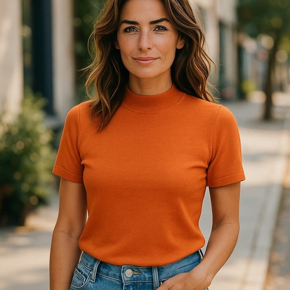 SAG HARBOR Ladies Thin Burnt Orange Silky Summer Sweater ~ Women's Size L Petite